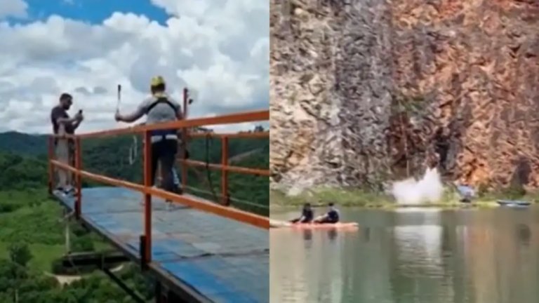 Un homme  réalise un saut à l'élastique de 20 metres pour célébrer son divorce